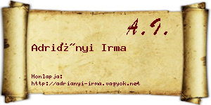 Adriányi Irma névjegykártya